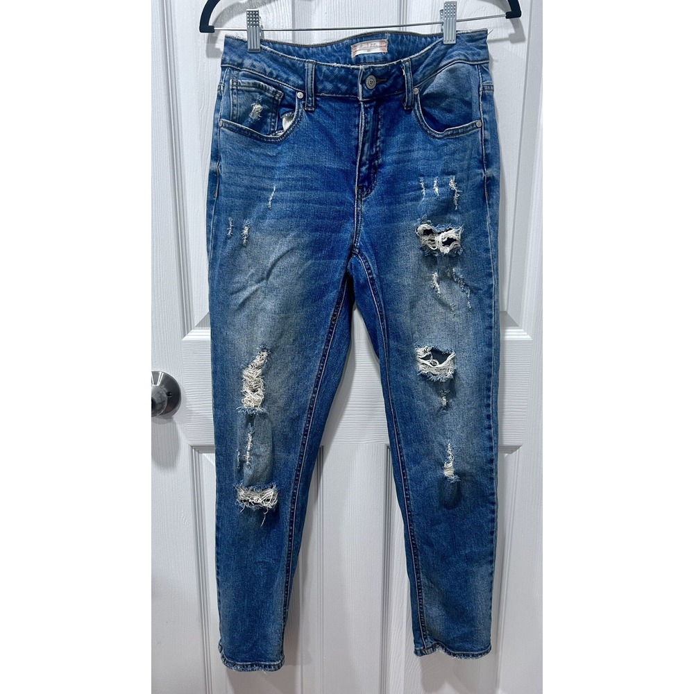 Altar'd State Distressed Cuffed Ankle Skinny Jeans Sz 27 Medium Wash Festival